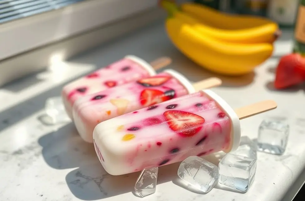 Picolé de Açaí com Iogurte e Frutas