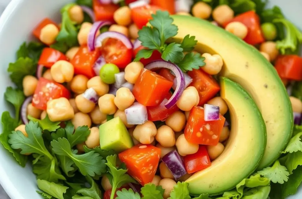 7 Saladas Criativas que Vão Satisfazer sua Fome e Aumentar sua Saúde 9 Salada de Grão-de-Bico e Abacate: Nutrição em Cada Garfada
