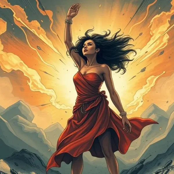 Mulher radiante enfrentando a negatividade com resiliência.