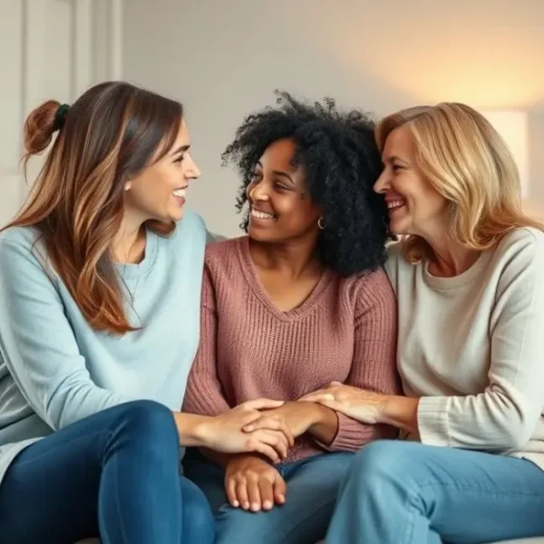 Mulheres apoiando-se durante desafios amorosos.