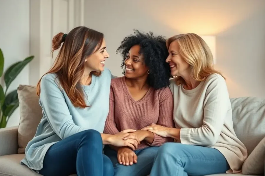 Mulheres apoiando-se durante desafios amorosos.
