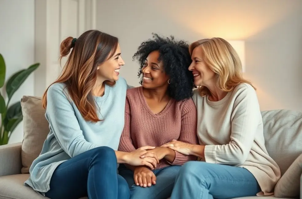 10 Sinais de que Você Está na Friendzone e Como Sair Delas 8 Mulheres apoiando-se durante desafios amorosos.