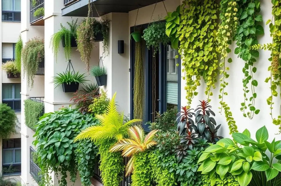 7 Dicas Práticas para Criar uma Horta Vertical Sustentável na Sua Varanda 8 Varanda com horta vertical abundante e diversificada.