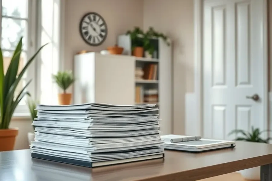 Imagem de um ambiente doméstico acolhedor e com documentos organizados.