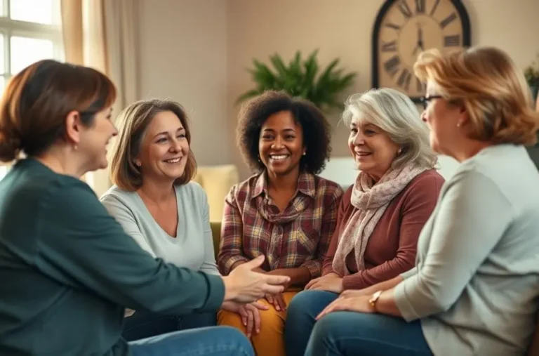 Mulheres em um círculo de apoio, compartilhando sentimentos e experiências sobre raiva.