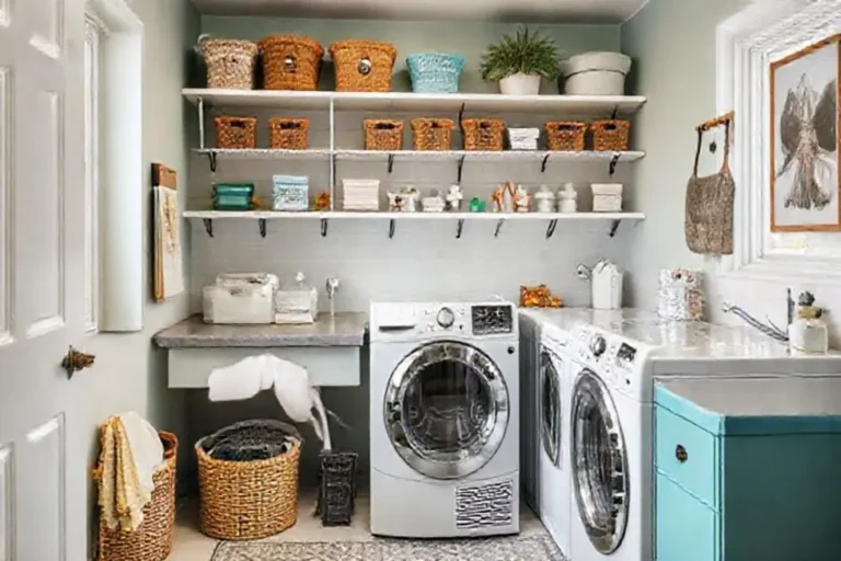 Lavanderia organizada e convidativa para facilitar tarefas diárias.