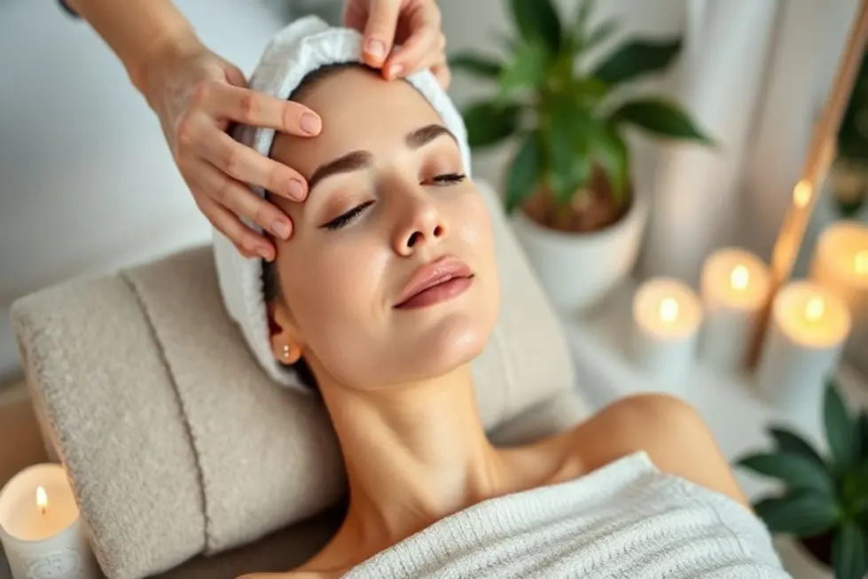 Mulher desfrutando de um tratamento facial em um ambiente tranquilo