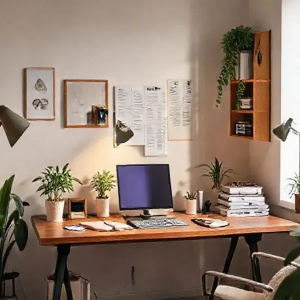 Ambiente de escritório aconchegante e calmo para um ritual de domingo.