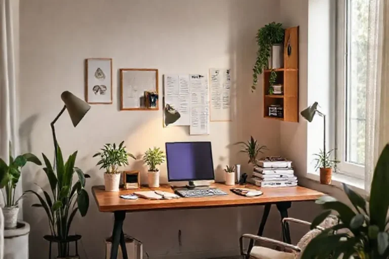 Ambiente de escritório aconchegante e calmo para um ritual de domingo.