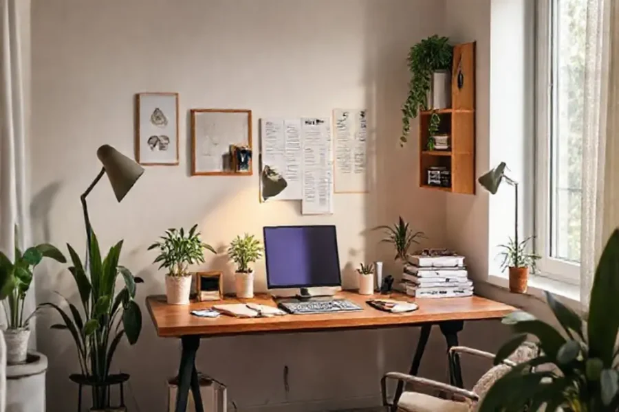Ambiente de escritório aconchegante e calmo para um ritual de domingo.