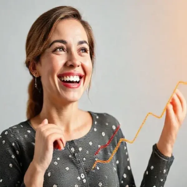 Mulher observando crescimento financeiro.