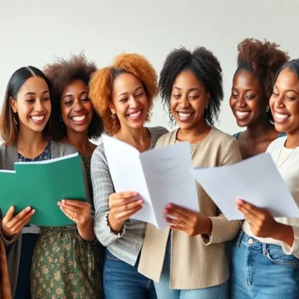 Mulheres diversas celebrando seu sucesso financeiro com alegria.