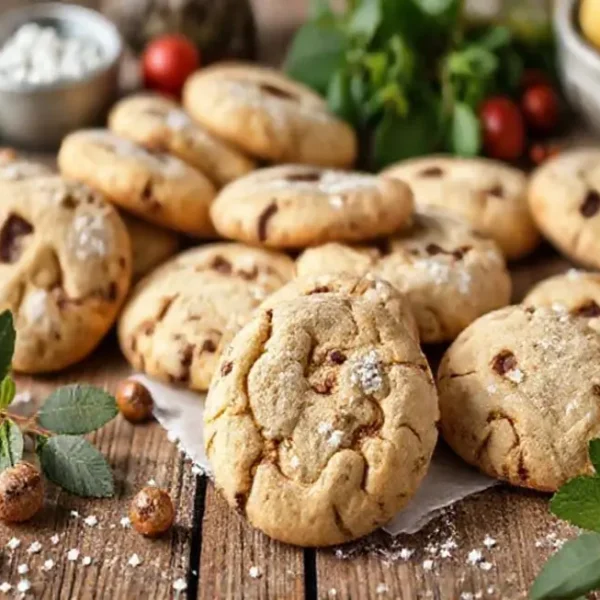 Uma variedade de cookies sem açúcar em uma mesa rústica.