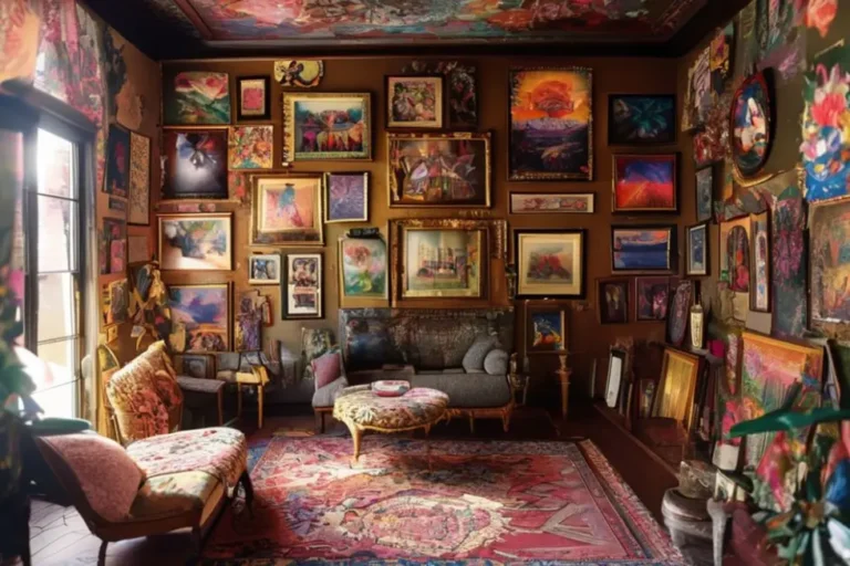 Um espaço bem decorado com uma mistura de arte e design.