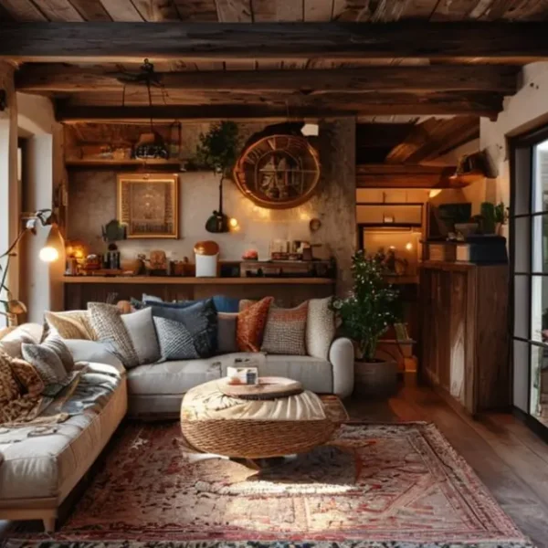 Interior de uma casa aconchegante e decorada de forma harmoniosa.