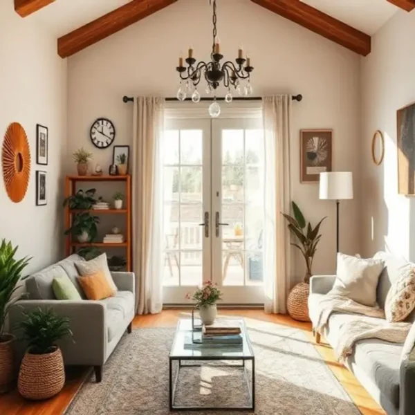 Um lar acolhedor e criativo com elementos de decoração acessível.