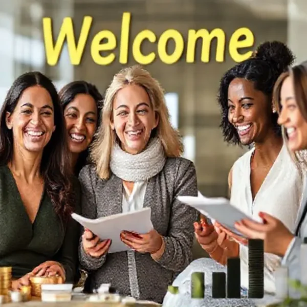 Imagem inspiradora de mulheres empoderadas discutindo finanças e investimentos.