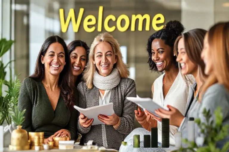 Imagem inspiradora de mulheres empoderadas discutindo finanças e investimentos.