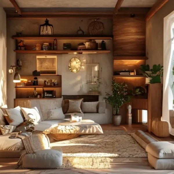 Interior de casa com design criativo que combina conforto e estilo