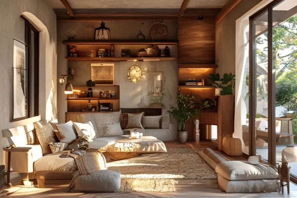 Interior de casa com design criativo que combina conforto e estilo