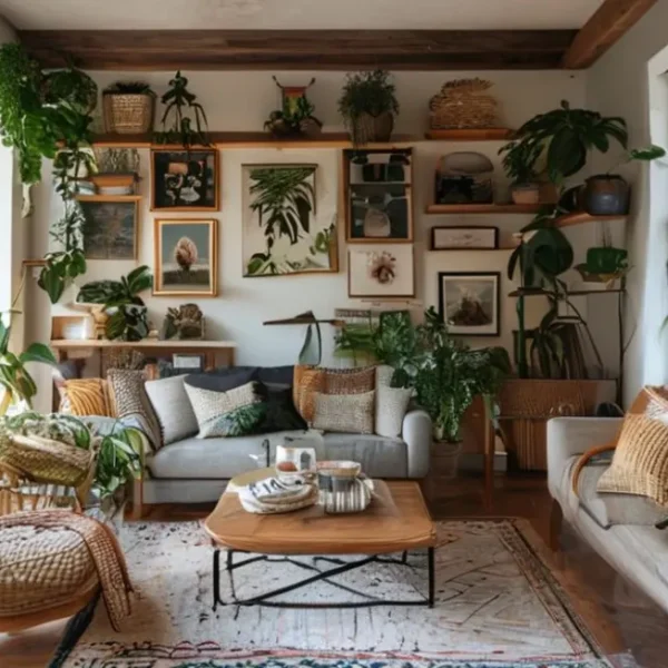 Interiores de casa com decoração acolhedora e estilosa.