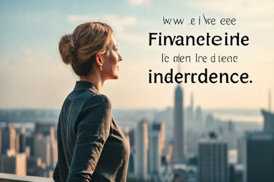 Uma mulher olhando para o horizonte, simbolizando a independência financeira.