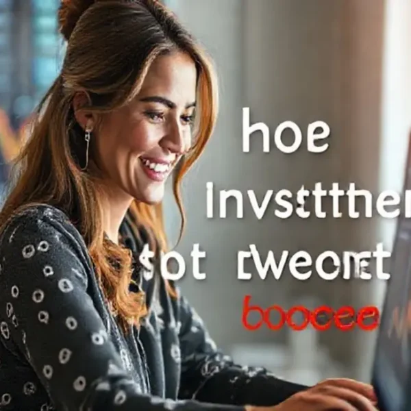 Mulher olhando para dados financeiros com esperança.