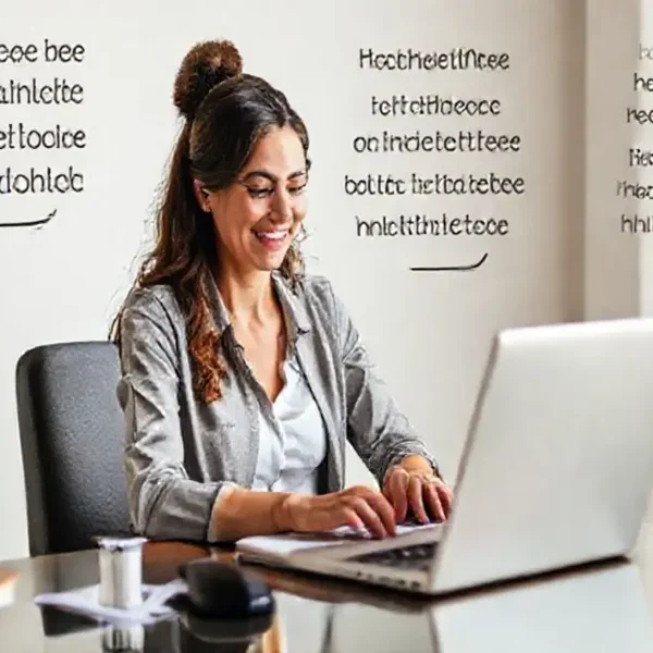 Imagem de mulher focada em controlar suas finanças.