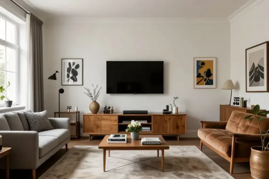 Casa estilizada com uma mistura de elementos modernos e vintage.