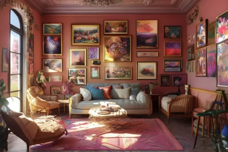 Ambiente decorado com arte em uma paleta de cores harmoniosa, refletindo acolhimento.