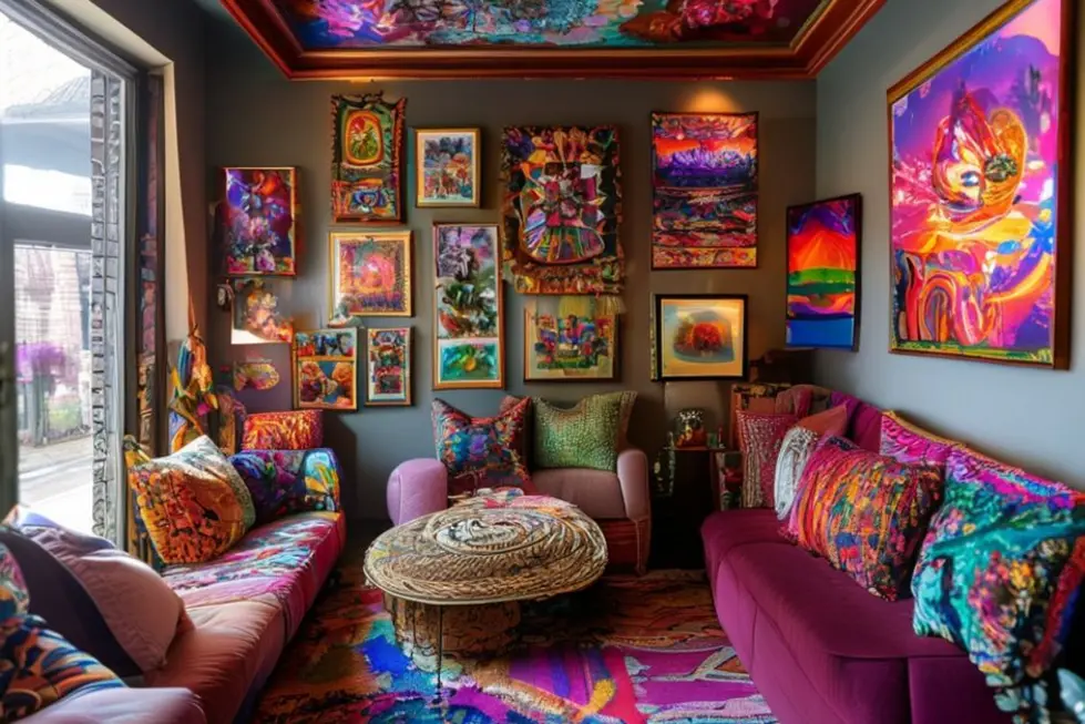 Um canto decorado com quadros coloridos