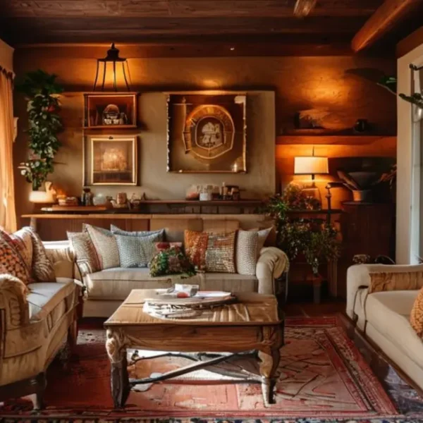 Interior de casa decorada de maneira acolhedora e estilosa