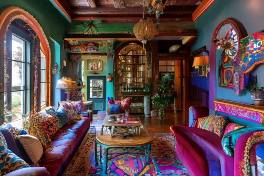 Casa bem decorada, refletindo diferentes estilos e cores.