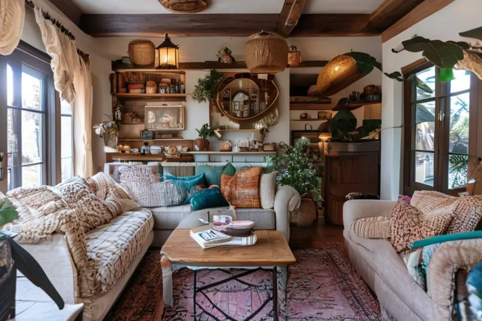 Interior de casa com decoração estilosa e acolhedora.