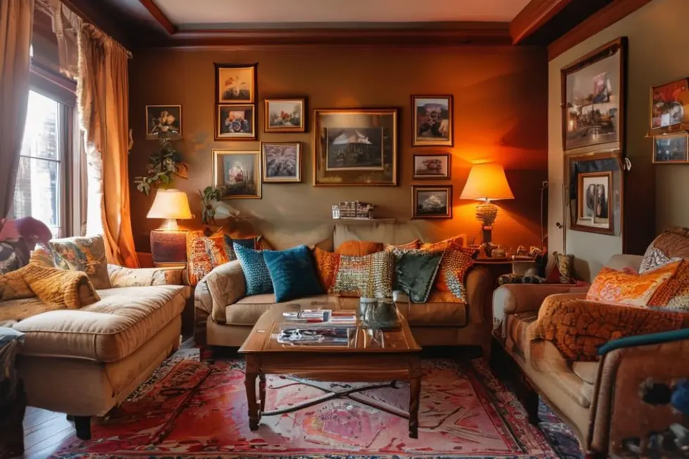 Sala de estar decorada de forma aconchegante.