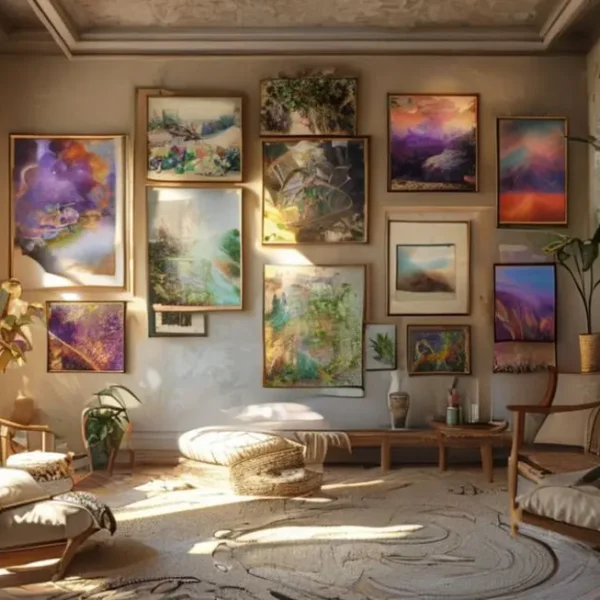 Sala decorada com arte que emana tranquilidade