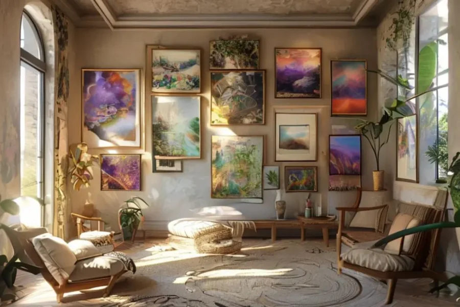 Sala decorada com arte que emana tranquilidade