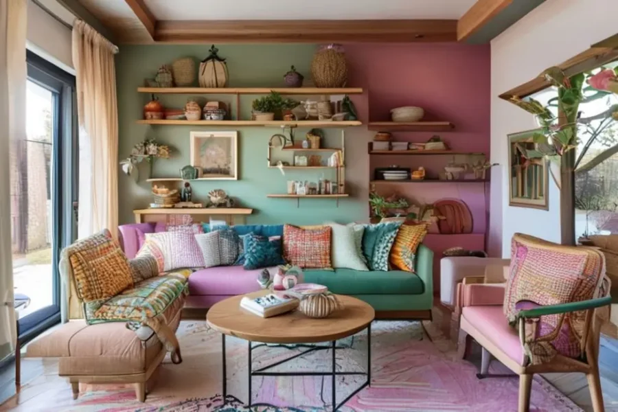 Interior de casa decorado de forma acolhedora e acessível.