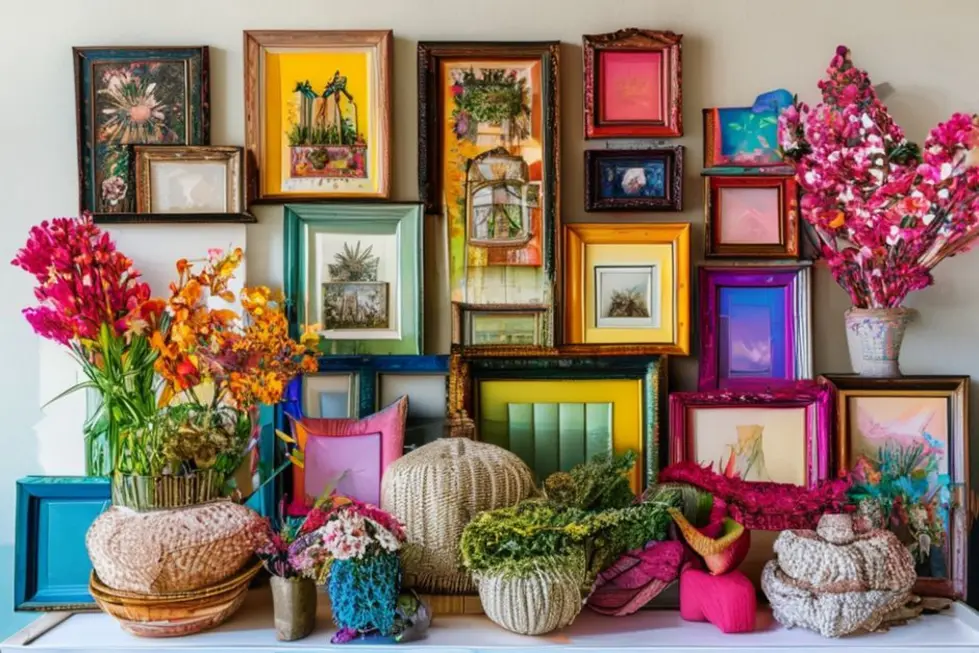 Decoração de lar envolvente e estilosa com quadros e posters diversos.