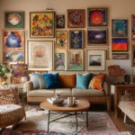 Interior de casa decorada com arte que reflete estilo pessoal e aconchego.