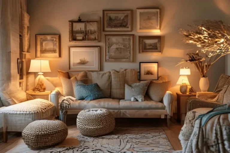 Decoração de casa com quadros em um ambiente aconchegante.