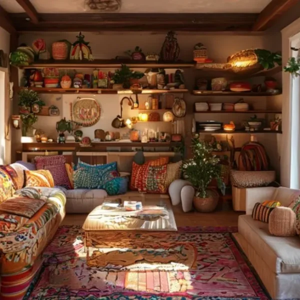 Sala bem decorada que reflete um ambiente acolhedor e criativo.