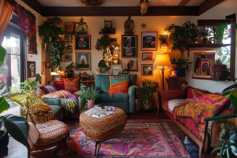 Ambiente acolhedor com decoração criativa e acessível.