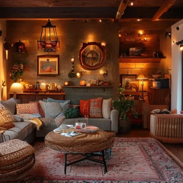 Ambiente aconchegante com decoração personalizada.