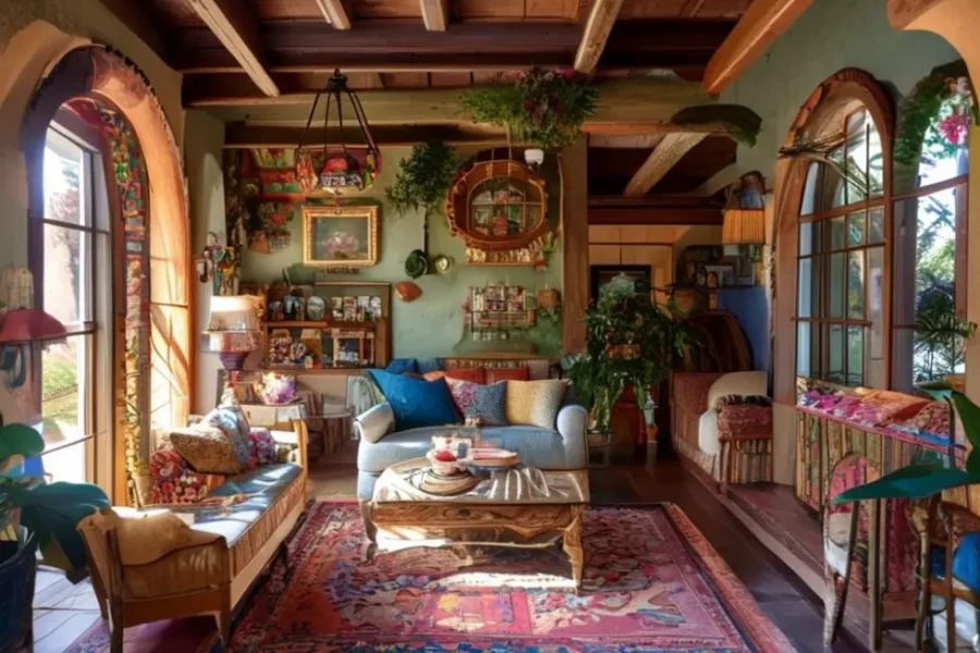 Interior de casa decorada de forma acolhedora.