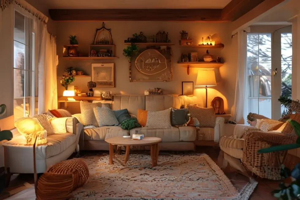 Ambiente familiar acolhedor com elementos de decoração personalizados.