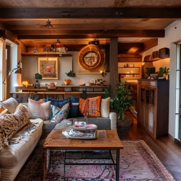 Interior de uma casa bem decorado, mostrando conforto e estilo.