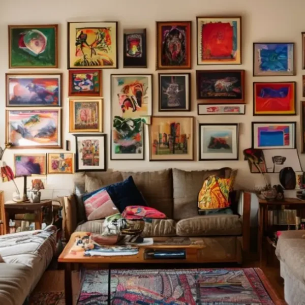 Decoração de sala de estar com arte.