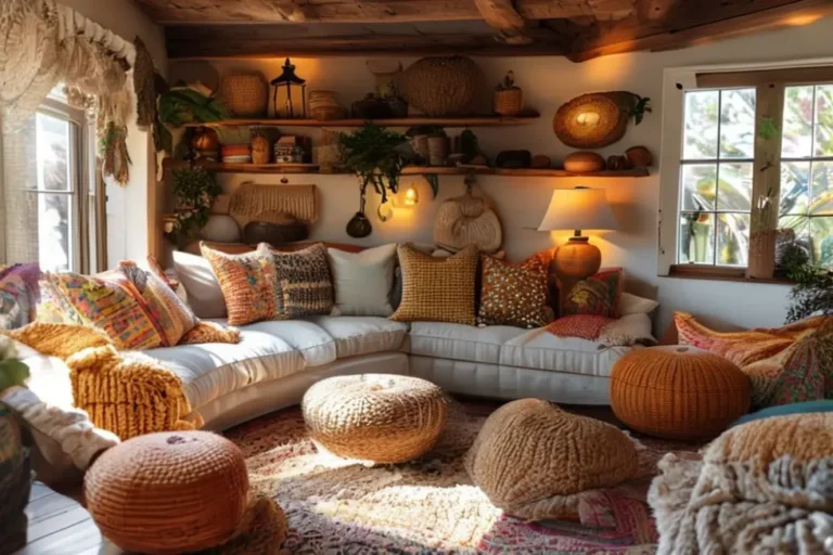 Interior acolhedor e convidativo, repleto de elementos decorativos criativos.