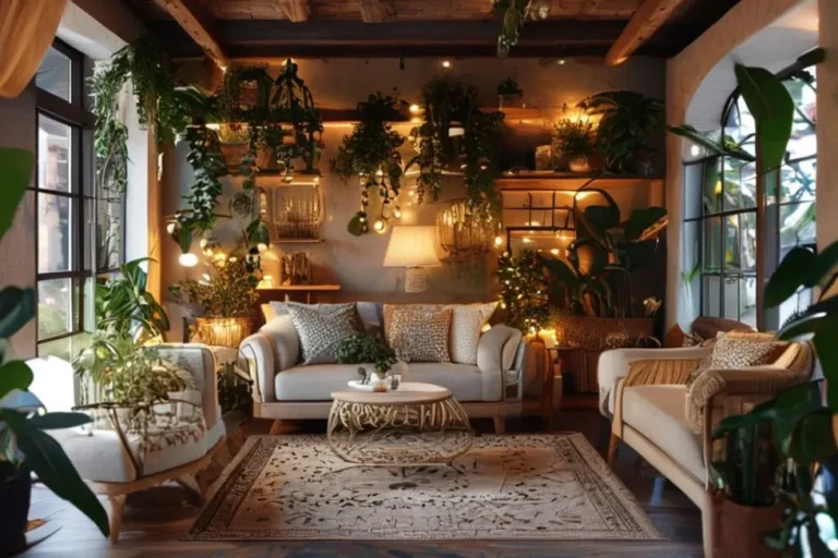 Interior de casa decorado de maneira acolhedora.